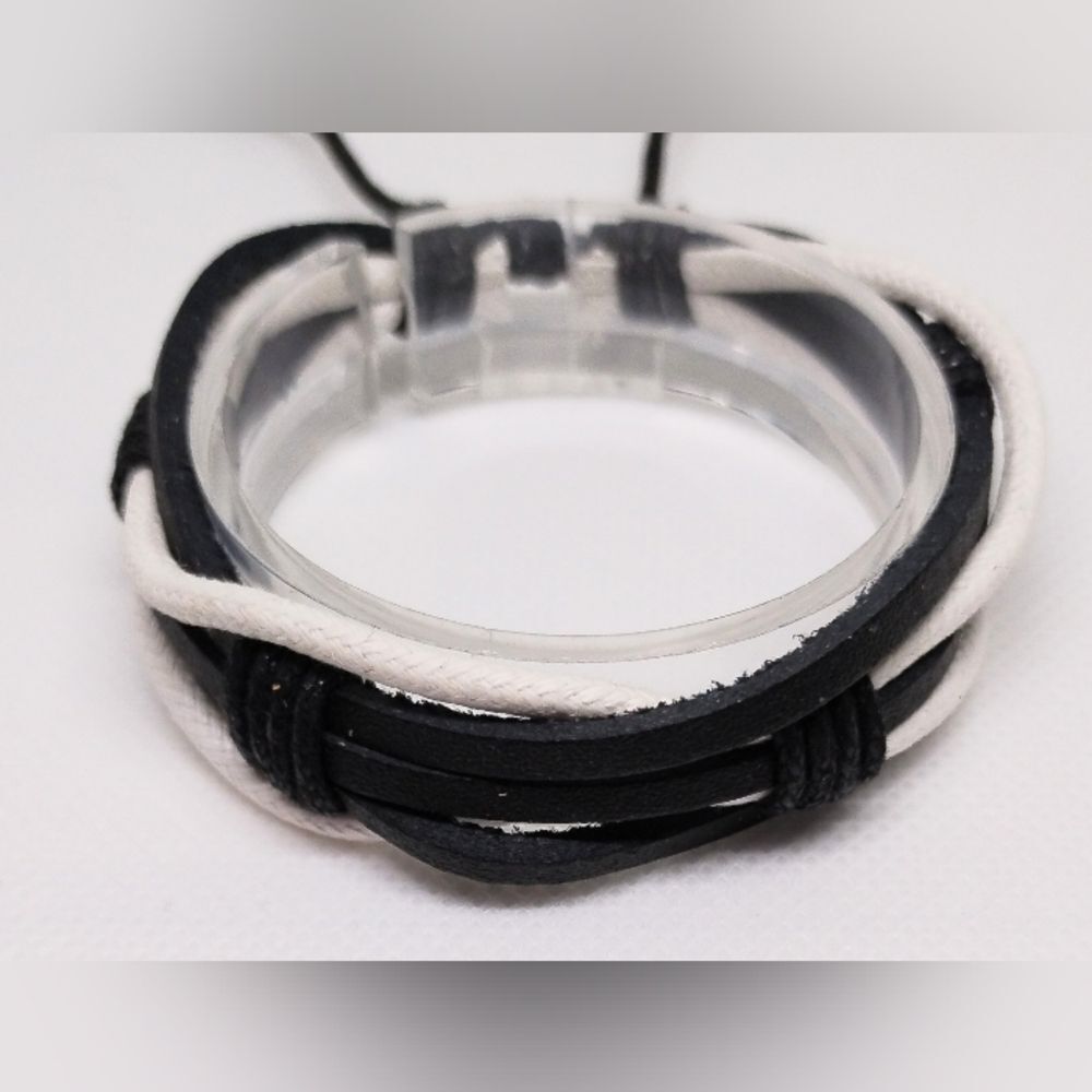 Men's‎ bracelet leather braided layered black new e84